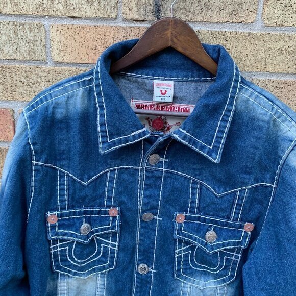 Vintage True Religion Jean Jacket XXXL JOEY SUPER T Blue - Picture 4 of 5